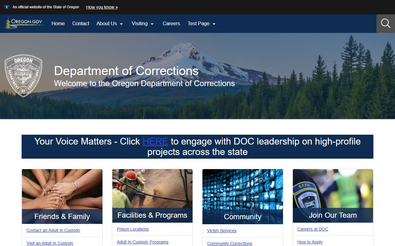 Oregon Department of Corrections portal for released inmates records